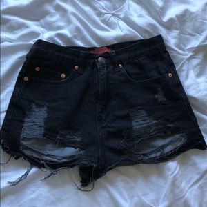Black high rise distressed shorts
